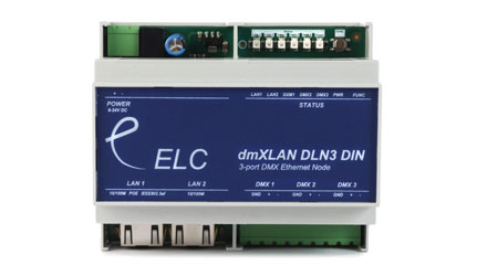 ELC LIGHTING DMXLAN NODE3 DIN DMX NODE 3x DMX ports, 2x Ethernet ports, DIN-rail