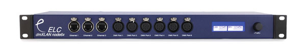 ELC LIGHTING DMXLAN NODE6X FI POE DMX NODE 6x DMX ports, 3x Ethernet ports, 5-pin XLR, PoE, isolated