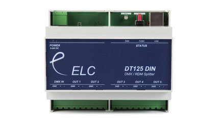 ELC LIGHTING DT125DIN SPLITTER DT125 DMX SPLITTER 1x DMX in, 5x DMX out, DIN-rail