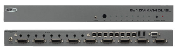 GEFEN EXT-DVIKVM-841DL KVM SWITCHER 8x1, Dual link DVI-D, USB2.0, audio, IR or RS232 rem control