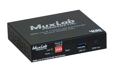 MUXLAB 500762-RX-V2 VIDEO EXTENDER Receiver, HDMI over IP, PoE, 4K/60, 100m reach