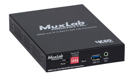 MUXLAB 500764-TX VIDEO EXTENDER Transmitter, HDMI over IP, H.264/265, PoE, 4K/60, 100m reach