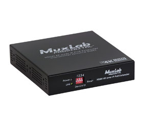 MUXLAB 500759-TX-DANTE VIDEO EXTENDER Transmitter, HDMI/Dante over IP, PoE, UHD-4K, 100m reach