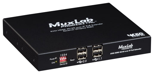 MUXLAB 500800-RX VIDEO EXTENDER Receiver, KVM HDMI over IP, PoE, 4K/60, 100m reach