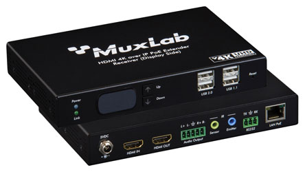 MUXLAB 500850-RX VIDEO EXTENDER Receiver, KVM HDMI over IP, 4K/30, PoE, 100m reach