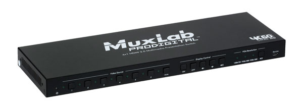 MUXLAB 500445 HDMI MULTIMEDIA SWITCHER 6x1, 3x HDMI, 1x DisplayPort, 1x USB-C, 1x VGA, RS232, IR