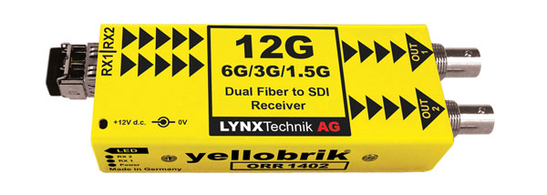LYNX YELLOBRIK ORR 1402 FIBRE RECEIVER DUAL 12G-4KUHD/6G/3G/1.5G-SDI 2x SM LC, 1260-1620nm RX