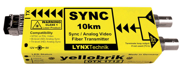 LYNX YELLOBRIK OTX 1712 FIBRE TRANSMITTER Analogue sync and video, 1x SM LC, 1310nm, 10km