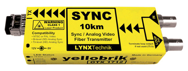 LYNX YELLOBRIK OTX 1712 FIBRE TRANSMITTER Analogue sync and video, 1x SM SC, 1310nm, 10km