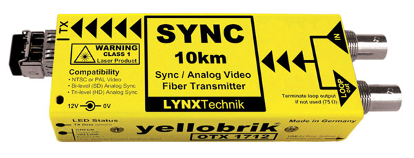 LYNX YELLOBRIK OTX 1712 FIBRE TRANSMITTER Analogue sync and video, 1x SM ST, 1310nm, 10km