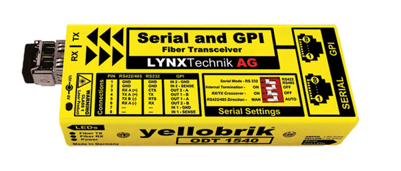 LYNX YELLOBRIK ODT 1540 FIBRE TRANSCEIVER RS232/422/485/2x GPI, 2x SM CWDM (yb only without SFP)