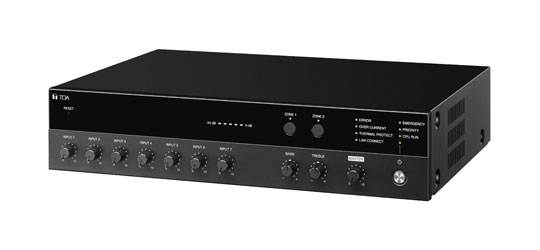 TOA A-3606D MIXER AMPLIFIER Digital, 60W, 100V/8-16ohm, 7-input, 2-zone output, web GUI monitoring