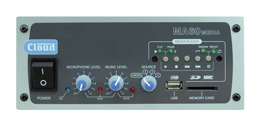 CLOUD MA60 MEDIA MIXER AMPLIFIER 60W/4, 1x mic, 4x line inputs, USB / SD player