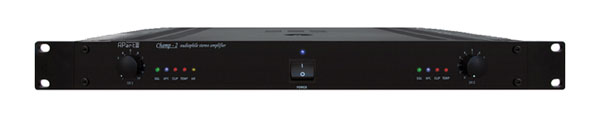 APART CHAMP-2 POWER AMPLIFIER 2x 180W/4, bal/unbal line in and link out, binding posts out, 1U