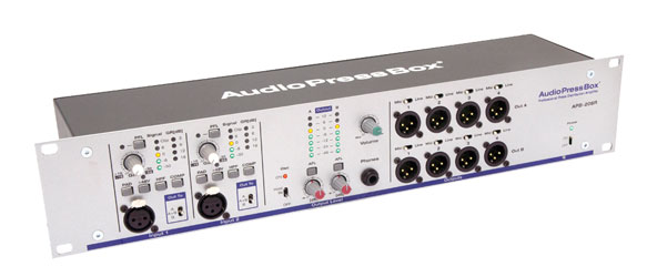 AUDIOPRESSBOX APB-208 R PRESS SPLITTER Active, 2U, 2x mic/line in, 8x mic/line out, 4x Exp. out