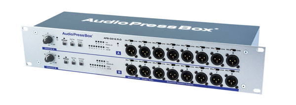 AUDIOPRESSBOX APB-D216 R-D PRESS SPLITTER Active, 2U, 2x line/Dante in, 16x mic/line out