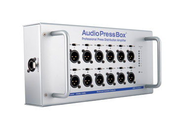AUDIOPRESSBOX APB-112 SB-D PRESS SPLITTER Active, portable, Dante in, 12x mic/line out