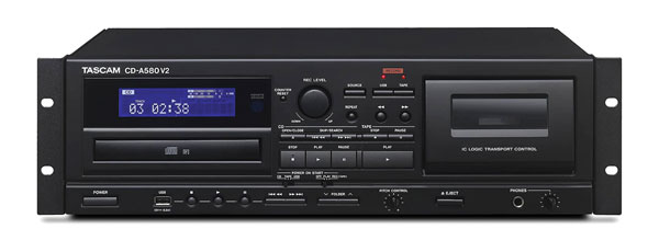 TASCAM CD-A580 V2 CD PLAYER/CASSETTE RECORDER Dual, USB recording, RCA output, 3U rack mounting