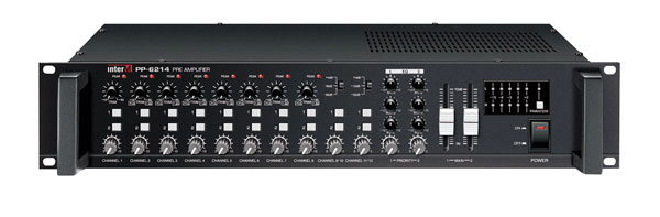 INTER-M PP-6214 MIXER 8x mic/line, 2x stereo line inputs, 1x priority input, 2x outputs, 2U