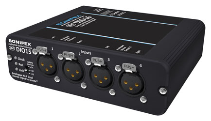 SONIFEX AVN-DIO15 AUDIO INTERFACE Dante, PoE powered, 4x analogue XLR to Dante