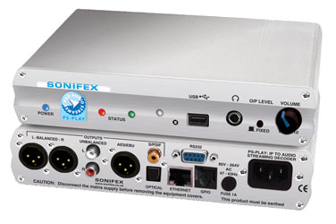 SONIFEX PS-PLAY PRO AUDIO STREAMER DECODER IP to audio, digital and line level out, freestanding