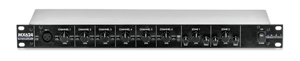 ART MX624 MIXER 6-channel, stereo, 2-zone output, 1U rackmount
