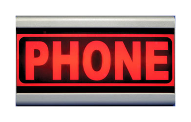 D&R PHONE WARNING LIGHT Illuminated sign, steel case, including 12V DC PSU, red
