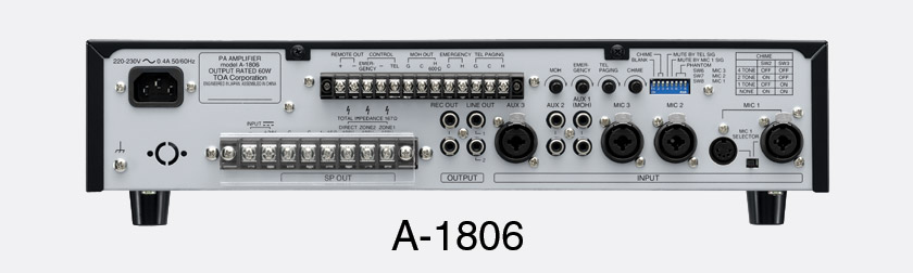 TOA A-1806 MIXER AMPLIFIER 60W/4, 100V. AC/DC power, 2 zone