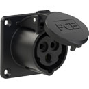 PCE 313-6X SPLASHPROOF 16A PANEL SOCKET, Flanged, IP44, black